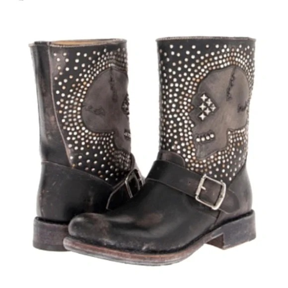 Frye RARE Jenna Studded Distressed Skull Boots Witchycore